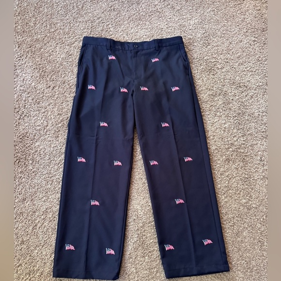 Izod Golf Pants 38X32 American Flag Embroidery Slacks Trousers Navy Blue Large - Picture 1 of 5